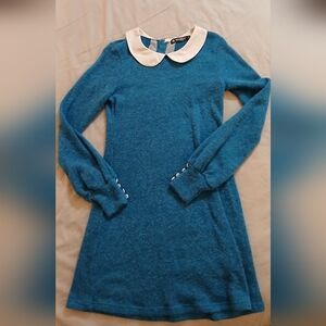 NWOT! Allegra K Turquoise Sweater Dress with White Doll Collar